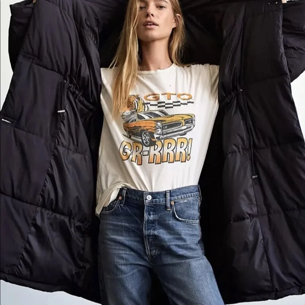 Free People Coat Maxi Downtown Duvet Puffer Adjustable Waist Black - Picture 3 of 7